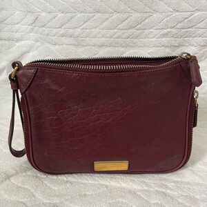 Marc Jacobs Red Leather Expandable Zip Wristlet Clutch